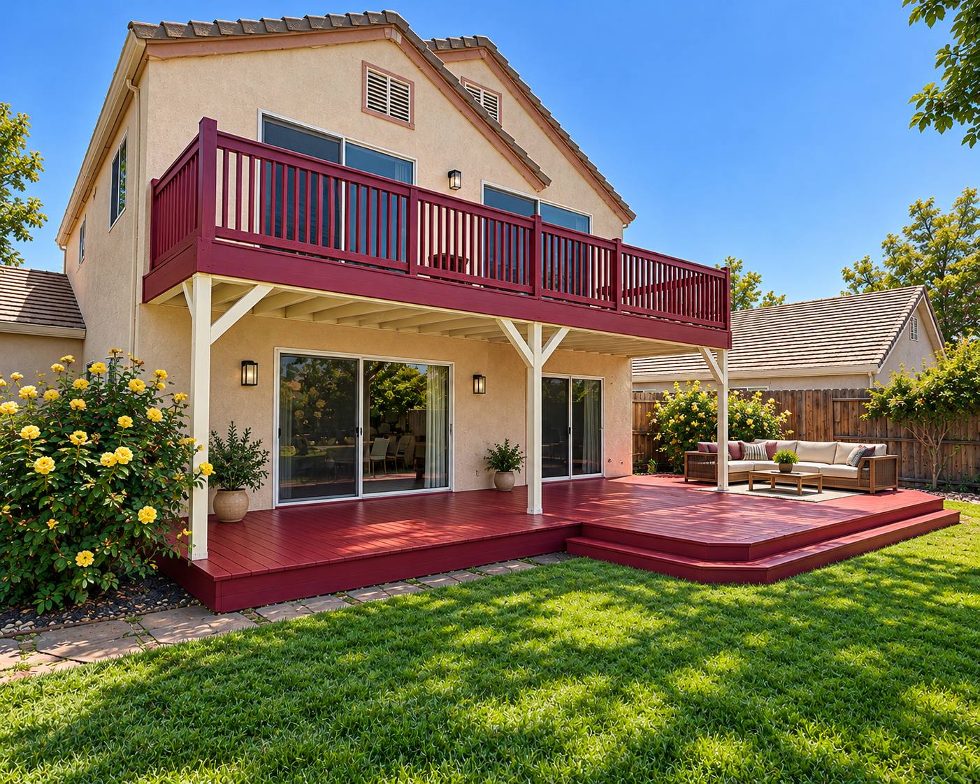 Wood deck with railings