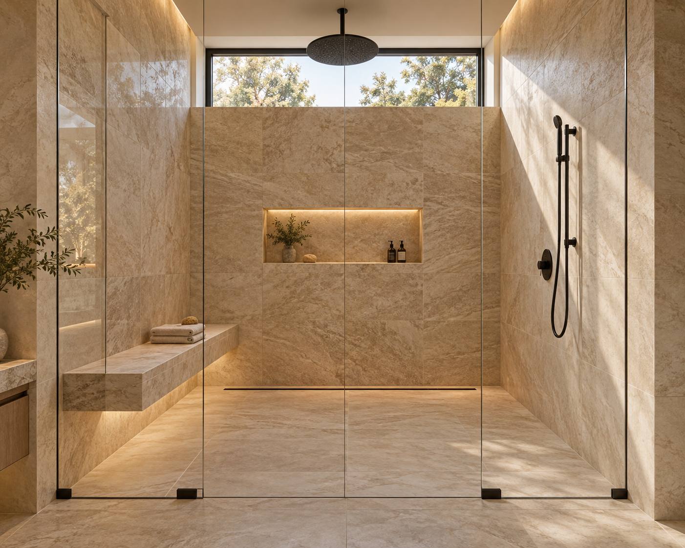 Walk-in tiled shower